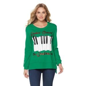Lyric Women's Printed Rocking Around Long Sleeves Sweater Green Large Size HSN